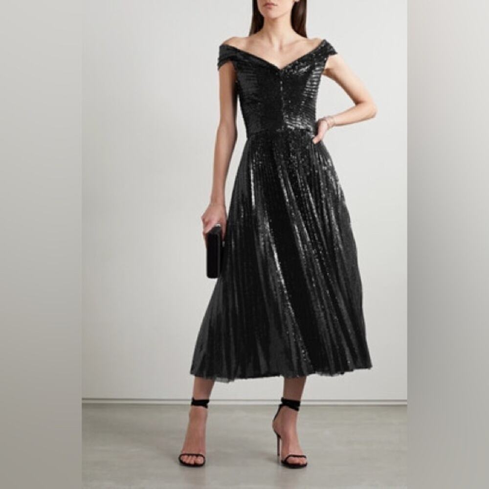 RALPH LAUREN purple label camari off shoulder sequin pleated dress